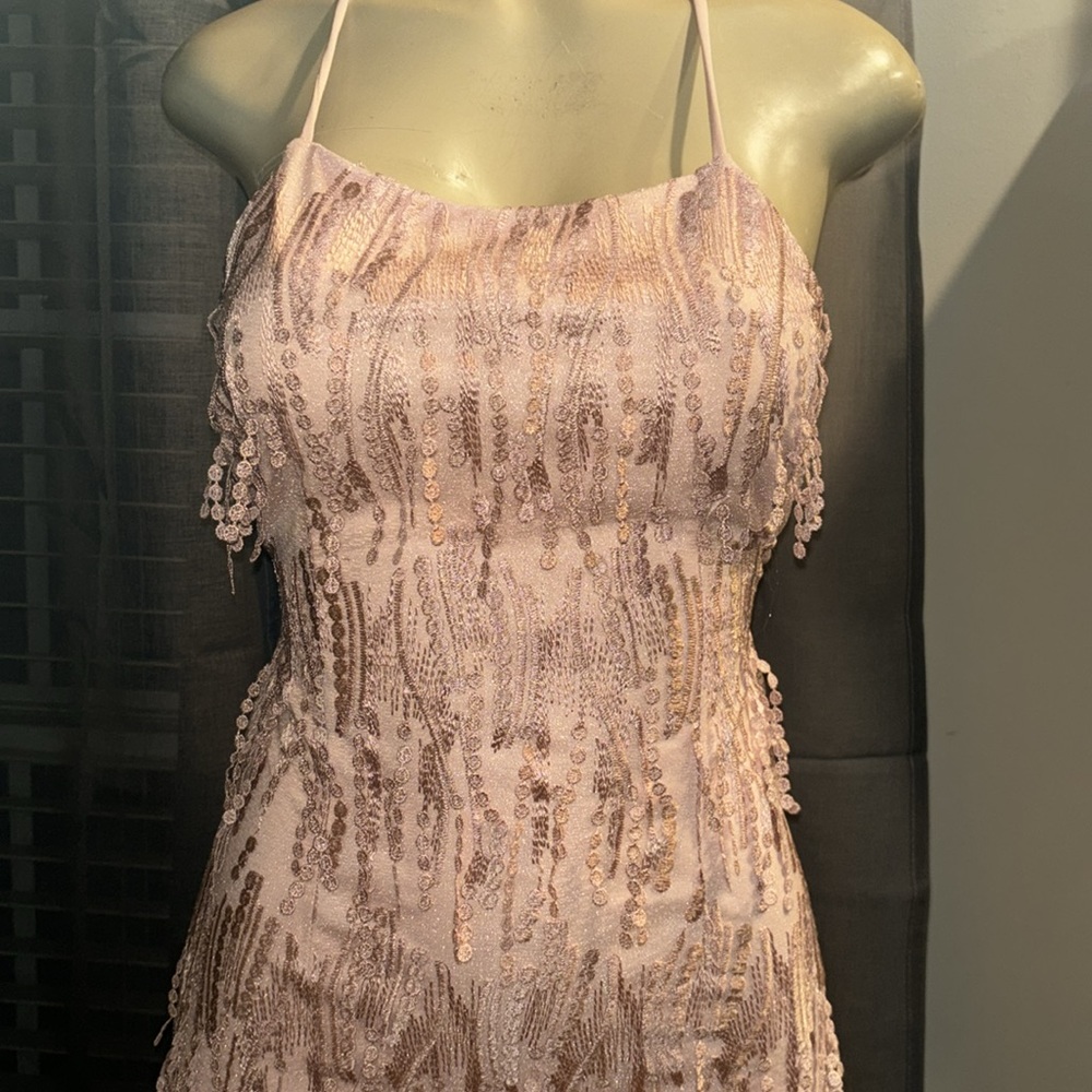 Lulus Pink Fringe Lace-Up Mini Dress size S - Picture 5 of 8